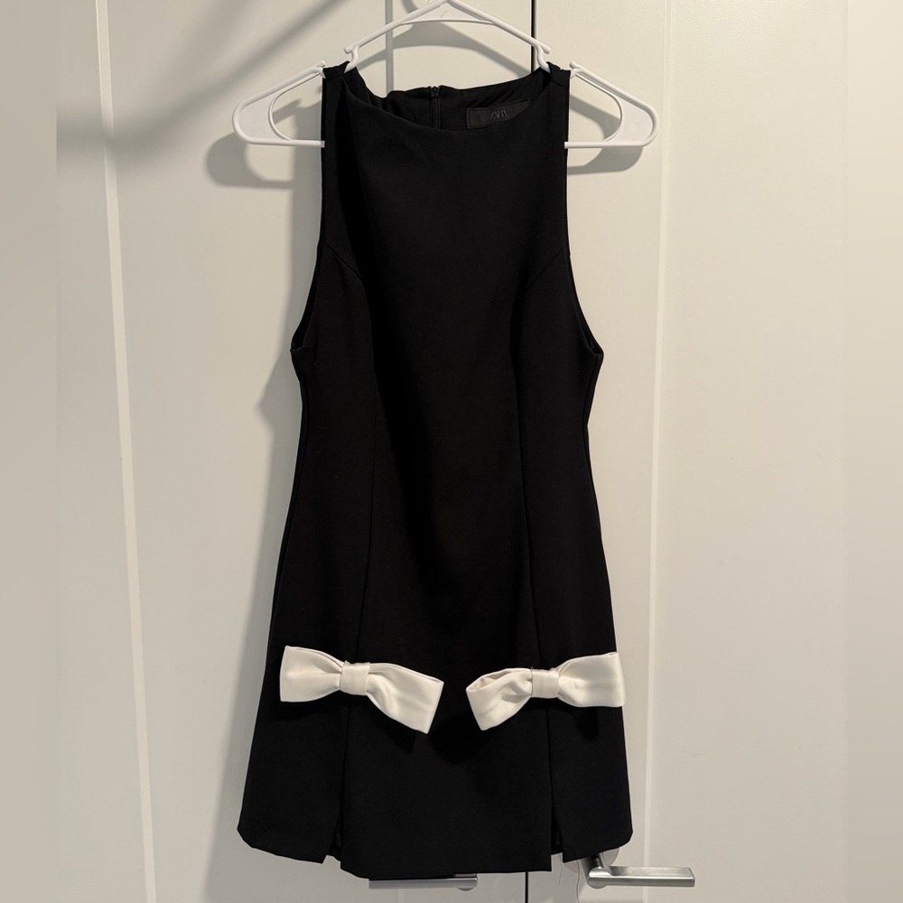 Zara Contrast Bow Mini Dress - New - Picture 4 of 5